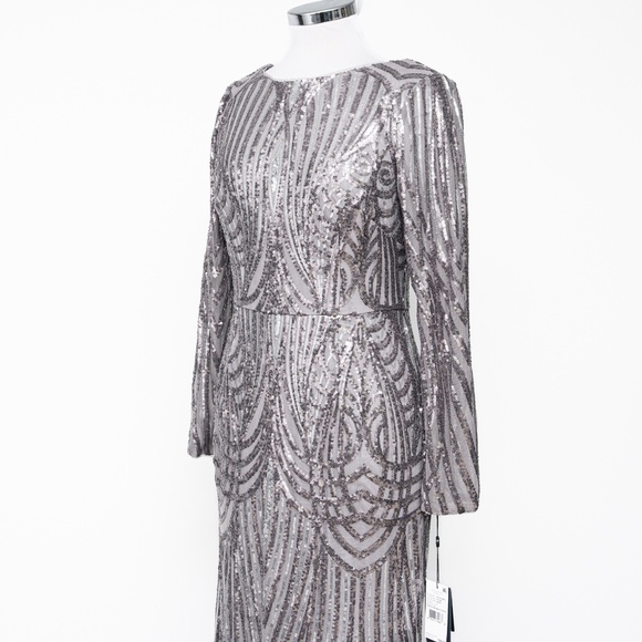 Adrianna Papell - Gatsby Silver Sequin Gown - Size 6 - Picture 10 of 13